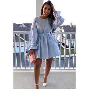 Zara Sky Blue Poplin Dress with Buckle Belt NEW Size Small Blogger Favorite